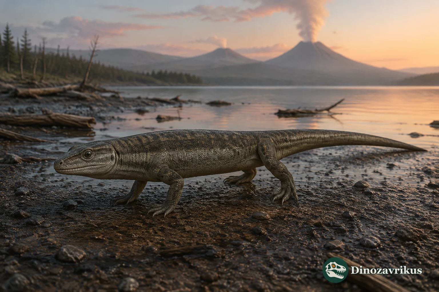 Coeruleodraco jurassicus near a lake in Jurassic China