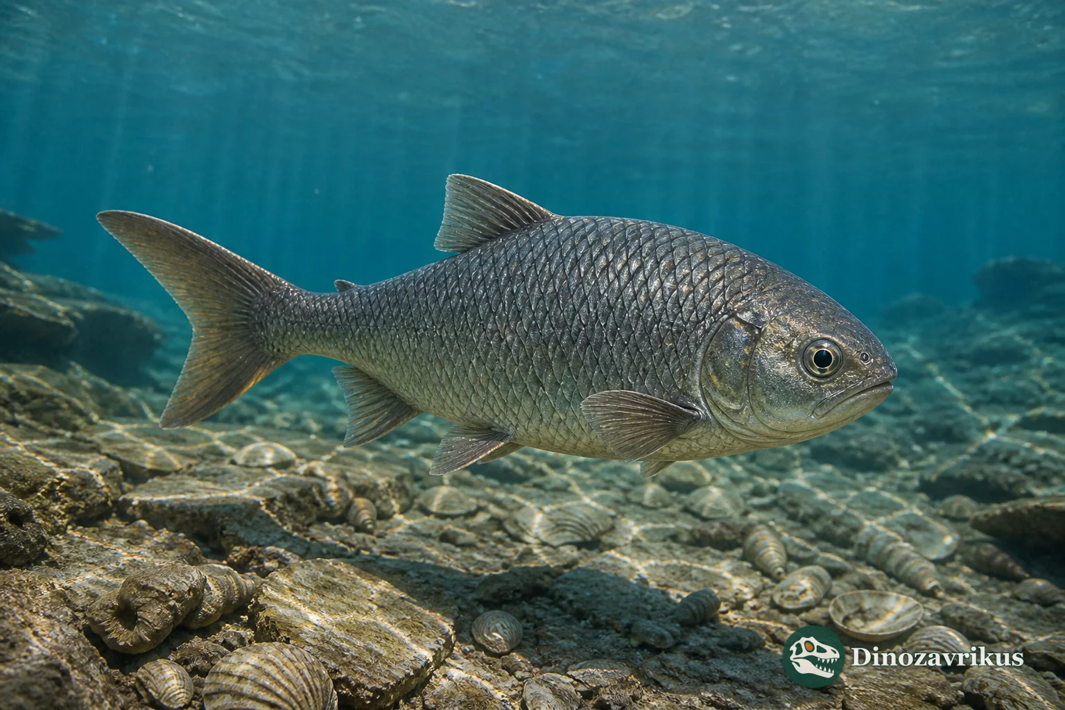 Colobodus feeding over a Triassic marine bottom
