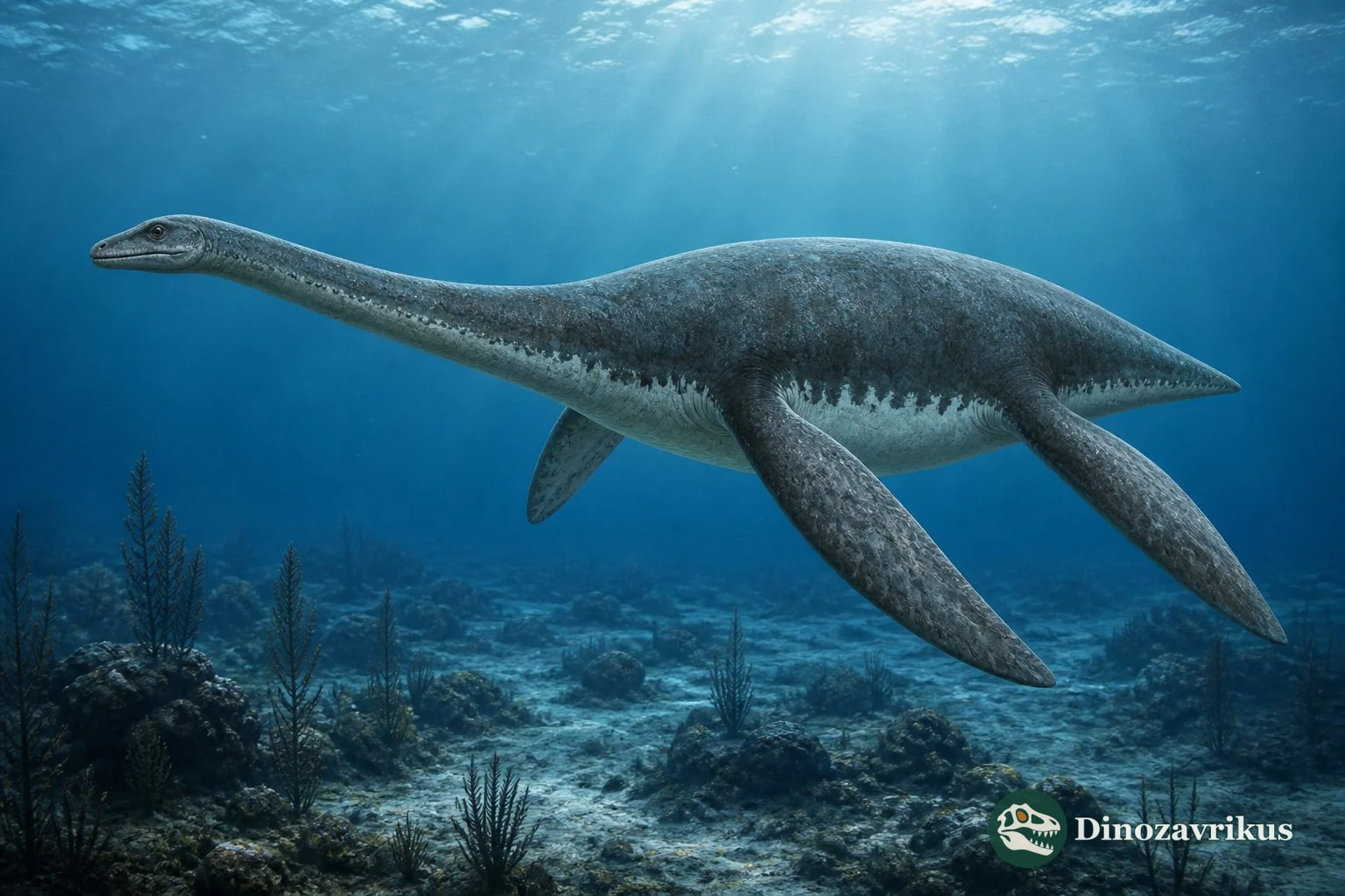 Colymbosaurus swimming through a Late Jurassic northern sea