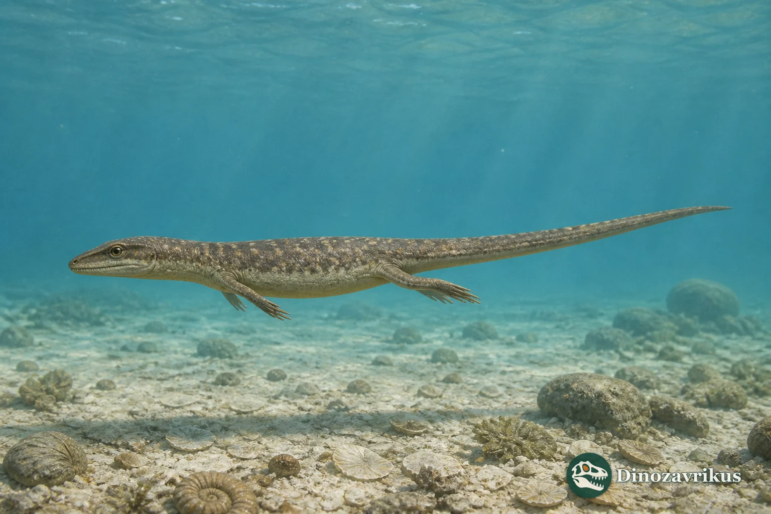 Coniasaurus crassidens swimming above a Cenomanian sea floor in southern England