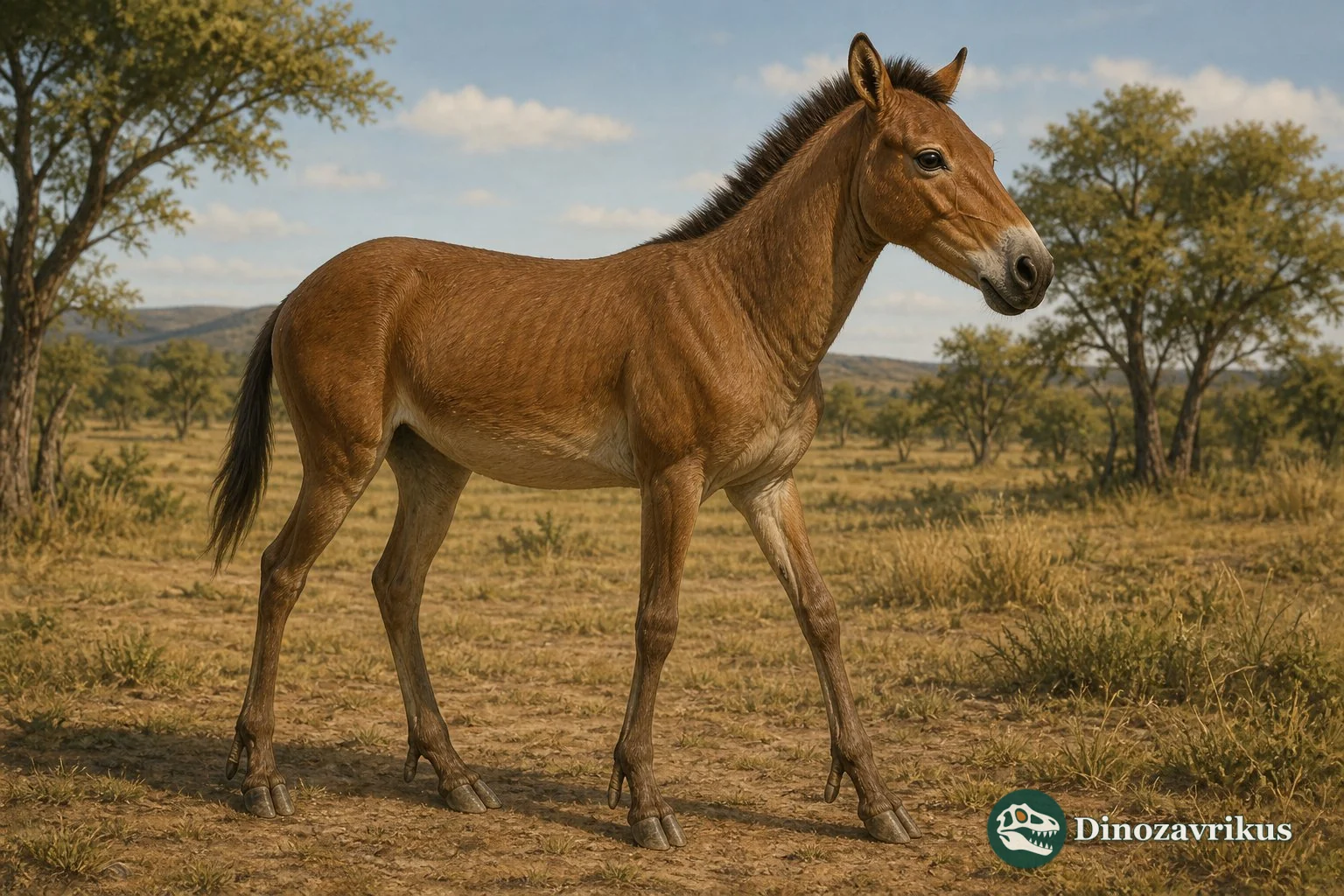Cormohipparion horse grazing in a Miocene Florida landscape