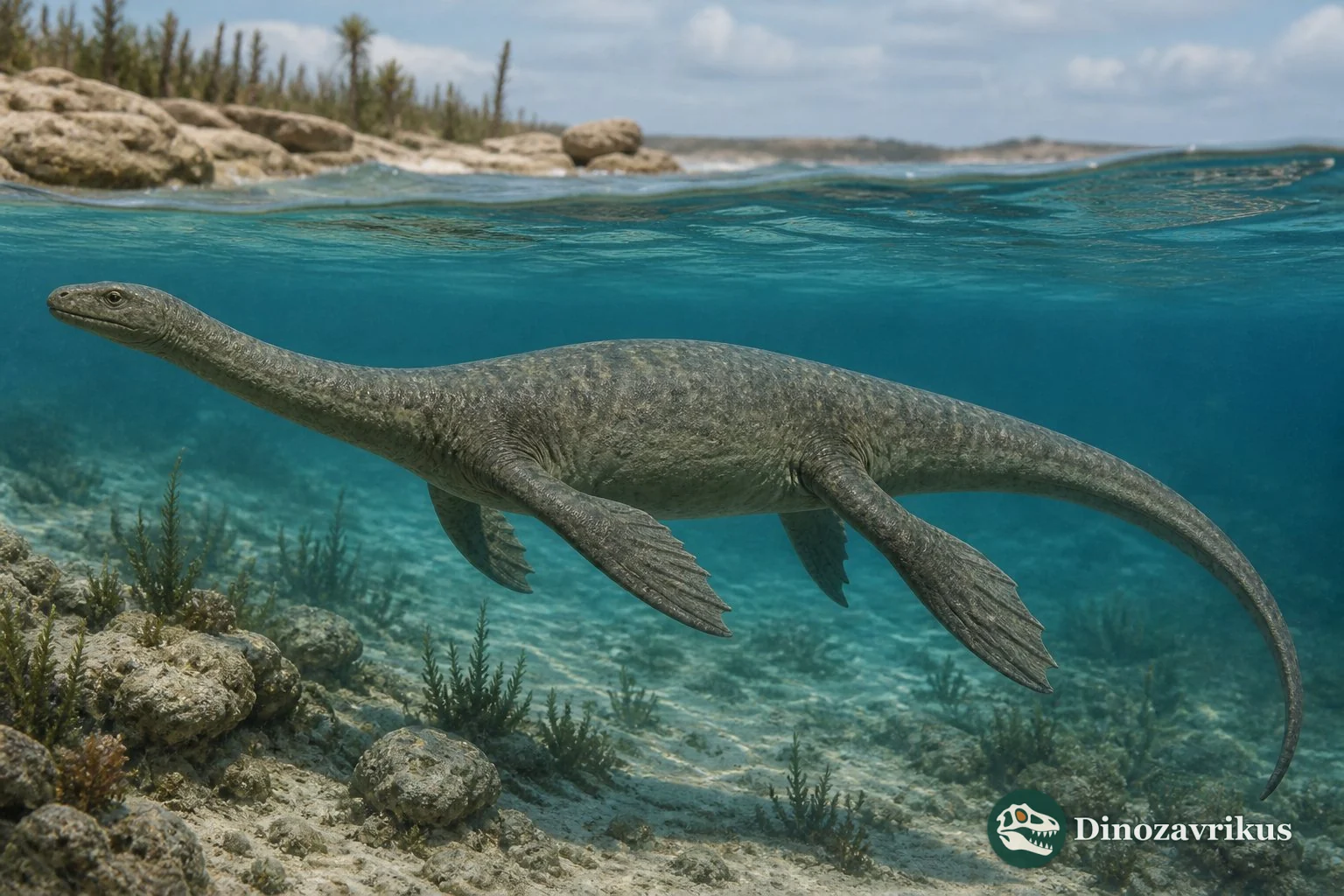 Corosaurus swimming in a shallow Triassic sea
