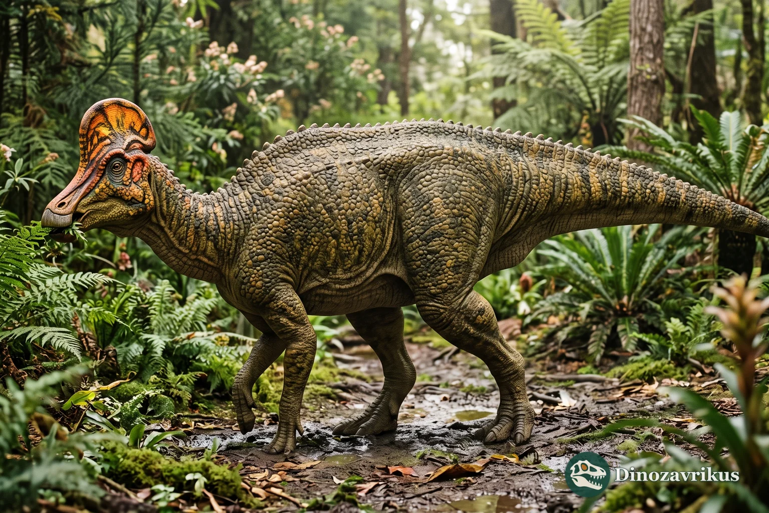 Reconstruction of Corythosaurus with a helmet-shaped crest