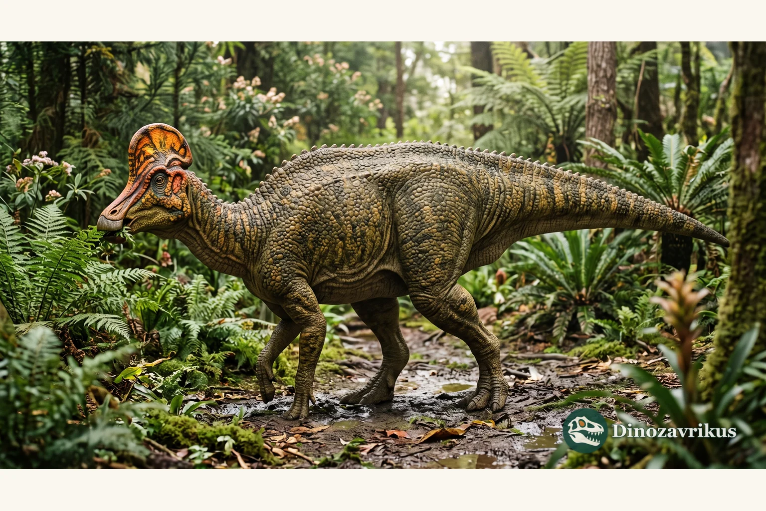 Reconstruction of Corythosaurus with a helmet-shaped crest