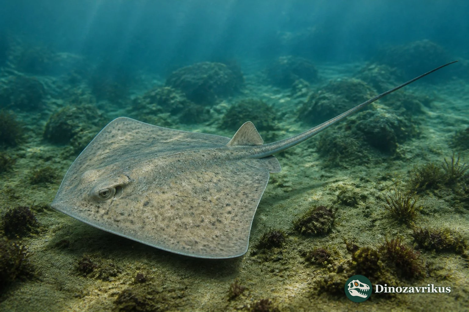 Coupatezia ray moving above a Late Cretaceous seabed