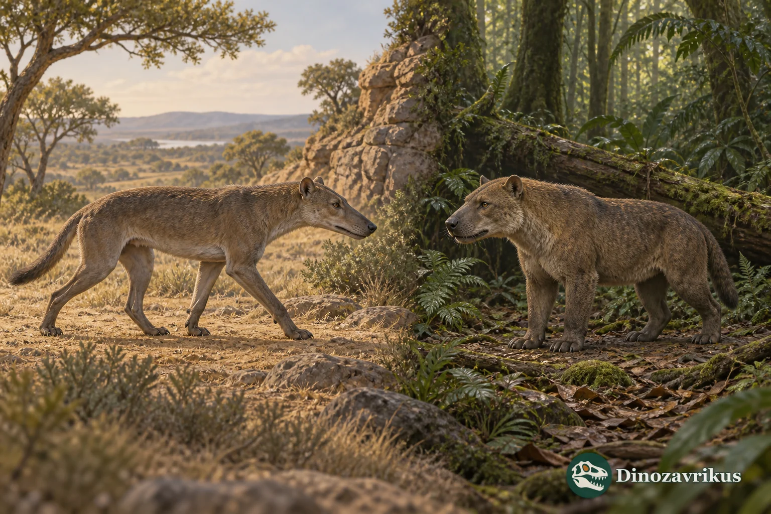 Hyaenodont and oxyaenodont predators represented in a Paleogene landscape