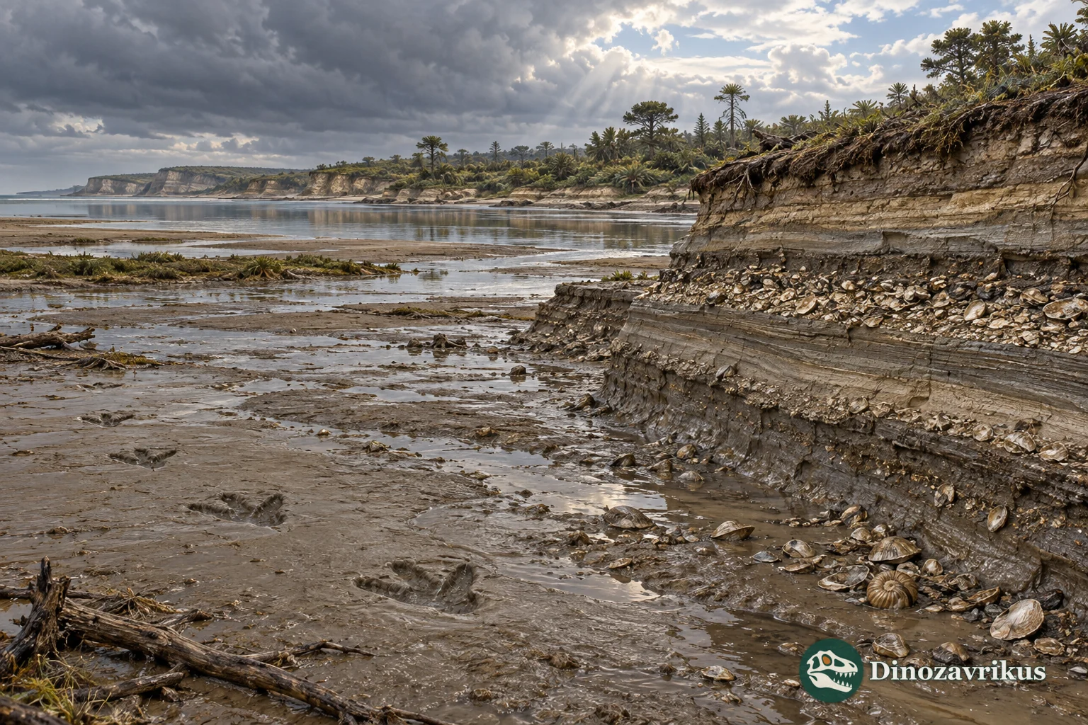 Cretaceous-style coastal lagoon and shell-rich sediment exposed after a storm