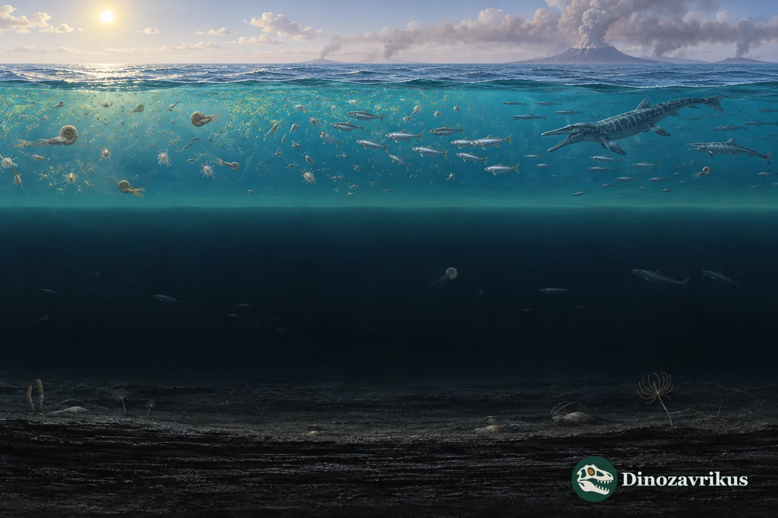 Cretaceous ocean during OAE 2 with productive surface water and an oxygen-poor deep layer