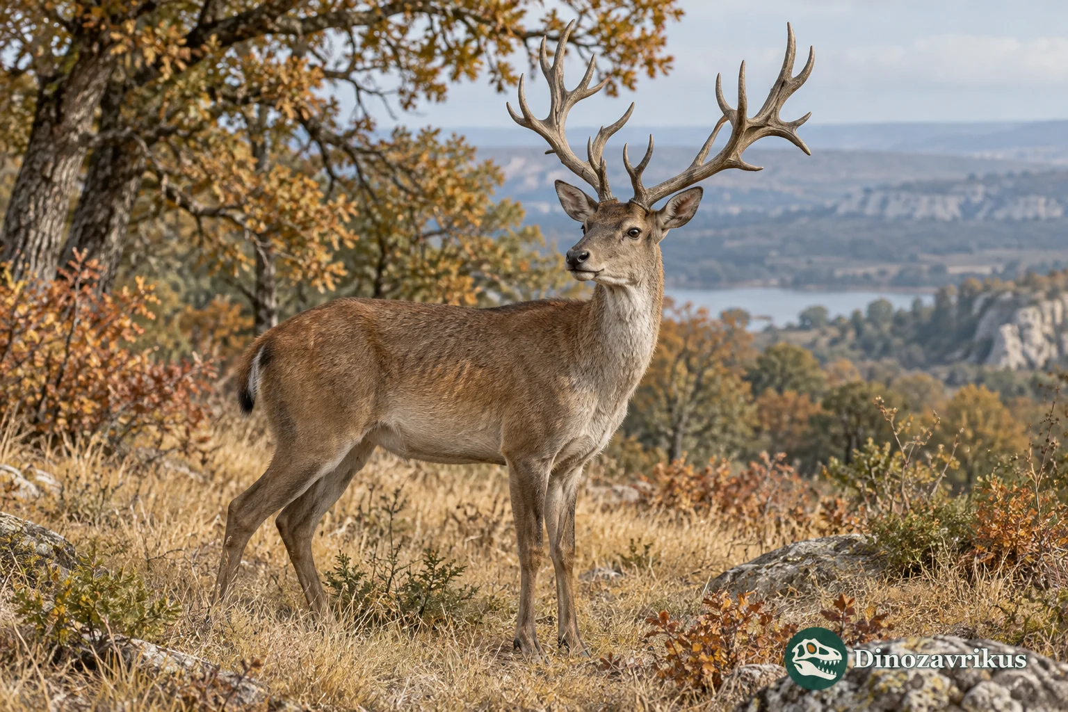 Artistic reconstruction of a small Croizetoceros deer with branching antlers