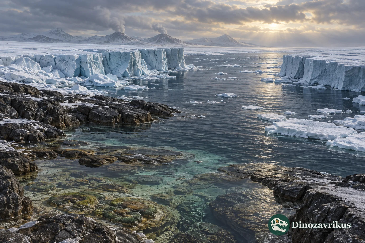 Cryogenian coastline under extensive ice with open water near a volcanic horizon