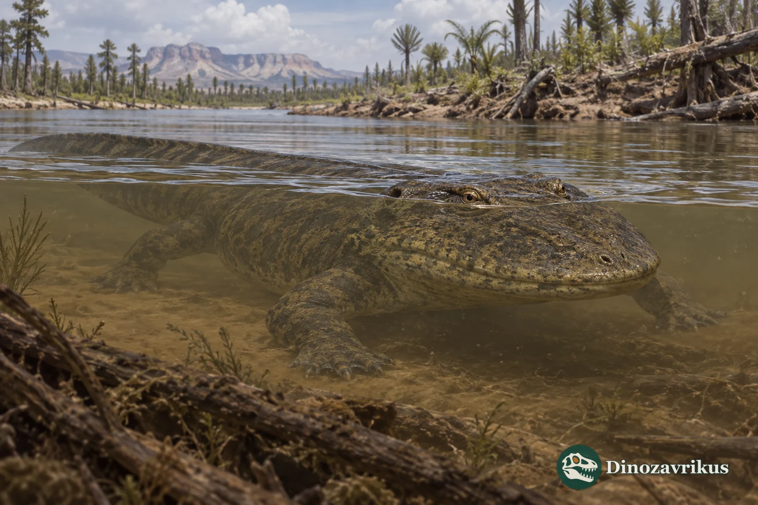 Cyclotosaurus robustus submerged in a Late Triassic freshwater channel in Germany
