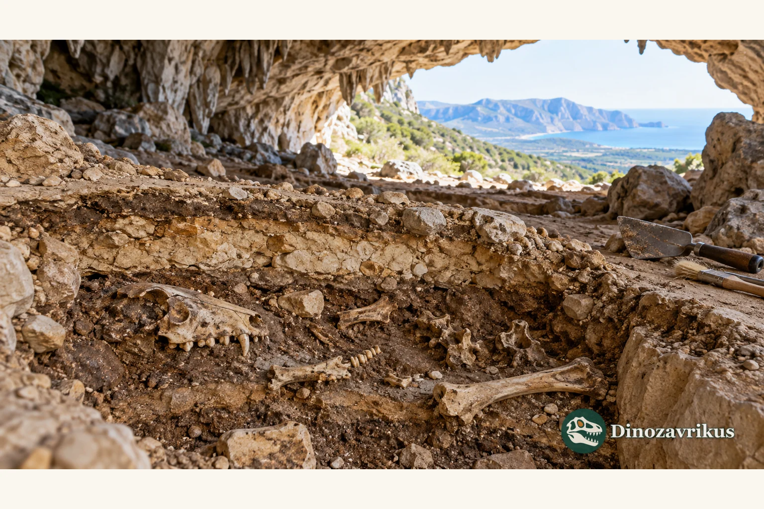 Illustrative cave sediment with canid bone fragments