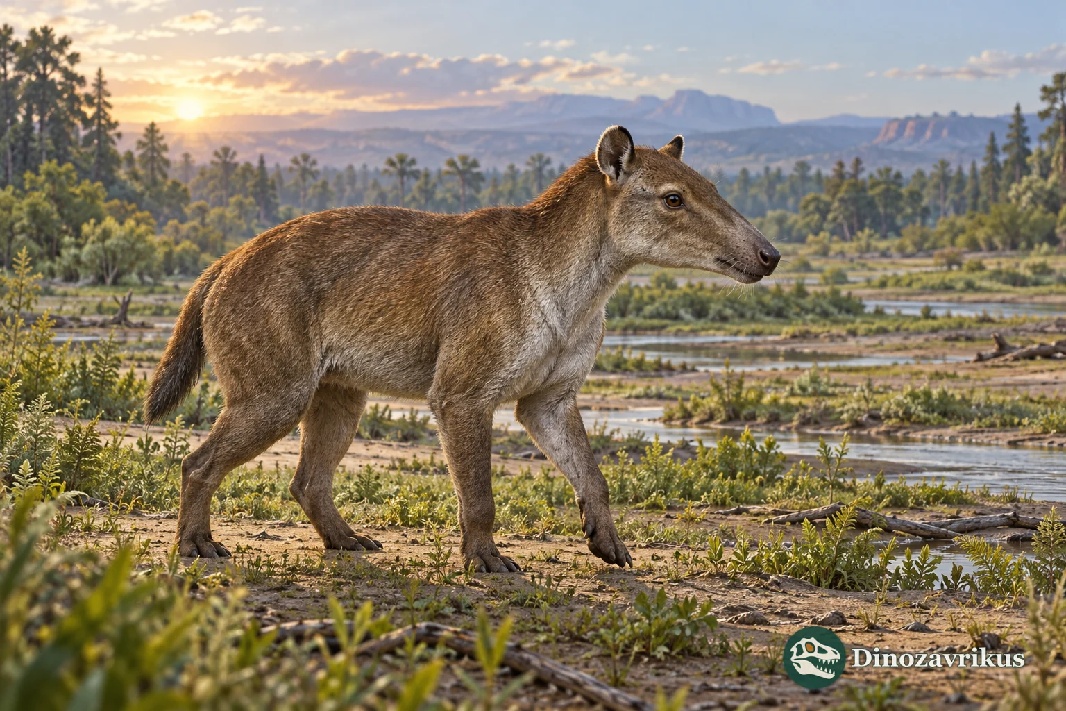 Artistic reconstruction of Cyriacotherium on a Paleocene Wyoming floodplain