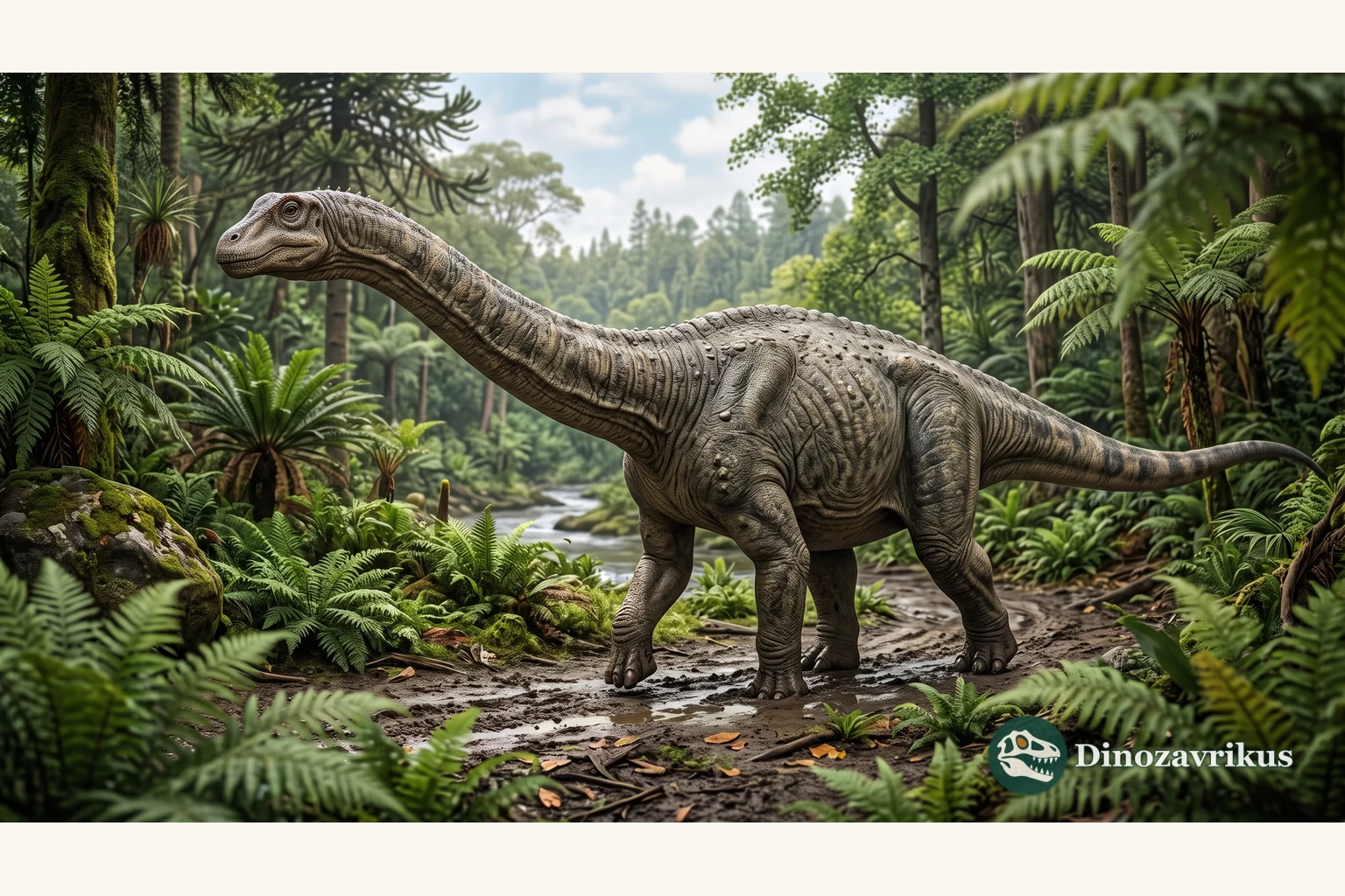 Illustrative reconstruction of Datousaurus in a Jurassic landscape