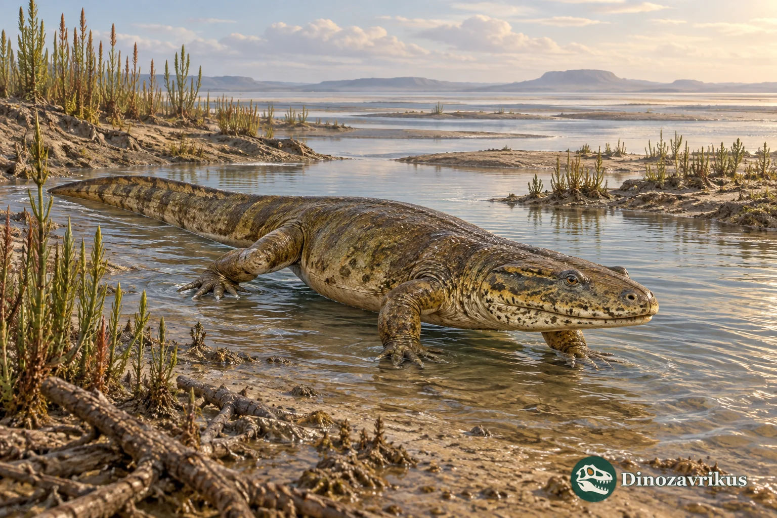 Deltasaurus temnospondyl in a shallow Early Triassic waterway in Western Australia