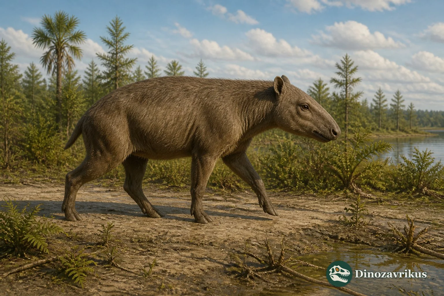 Reconstruction of the small long-legged artiodactyl Diacodexis in an early Eocene woodland