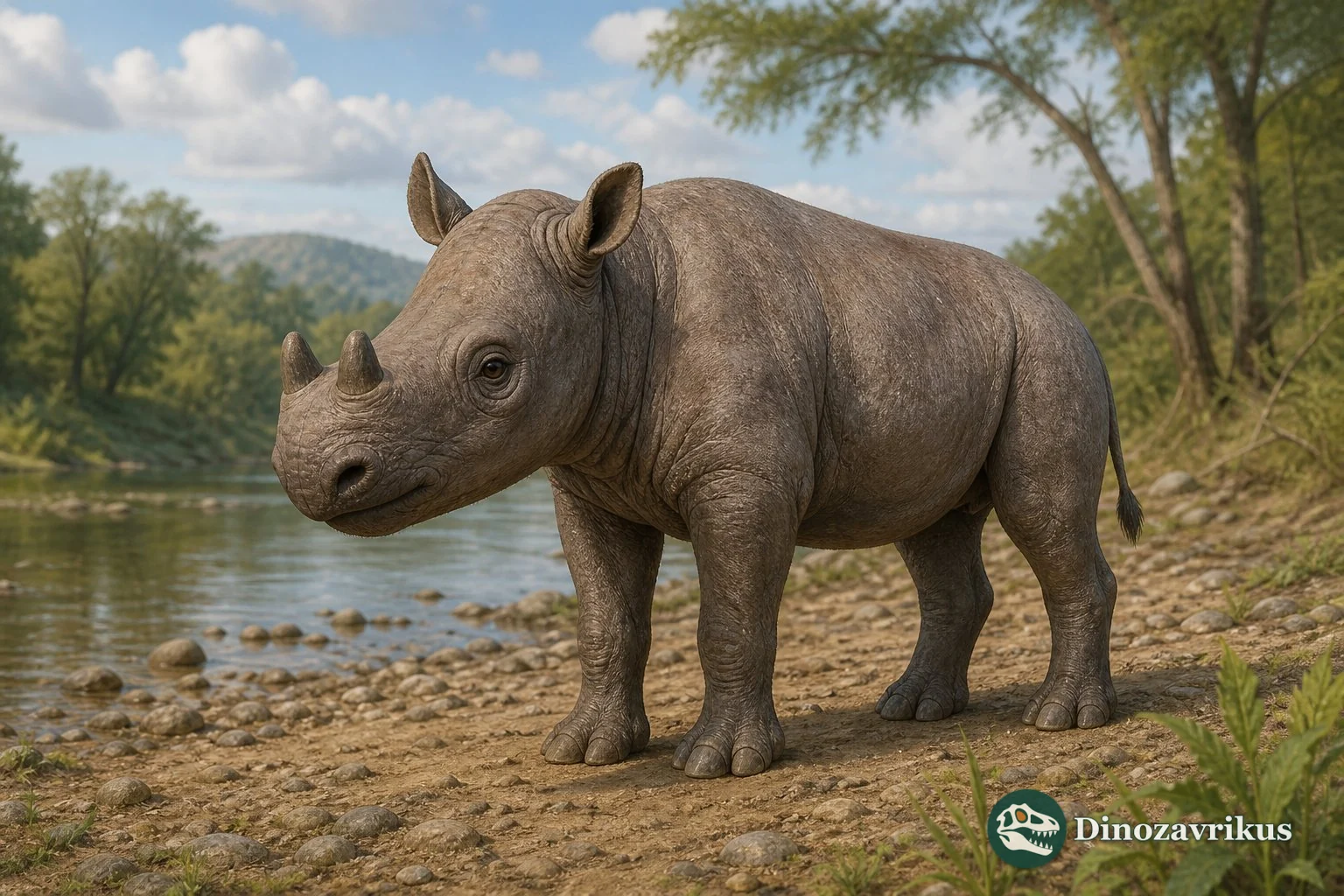 Reconstruction of Diceratherium, an Oligocene rhinoceros with paired nasal horns