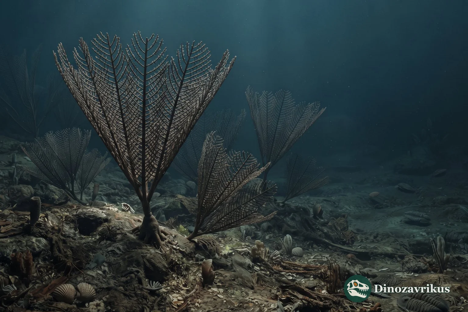 A net-like Dictyonema colony attached to the seafloor