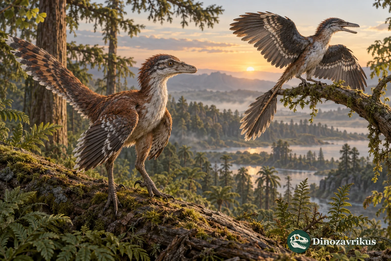 A feathered maniraptoran and an early avialan in a Late Jurassic forest