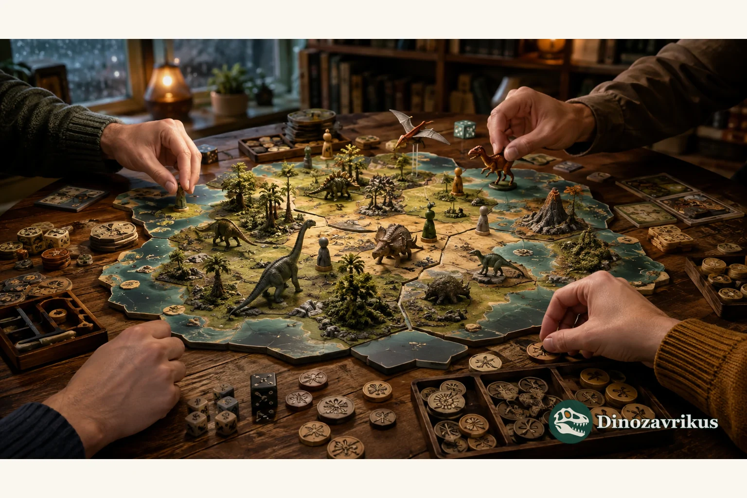 Illustrated cover for dinosaur board games: 20 ways to play