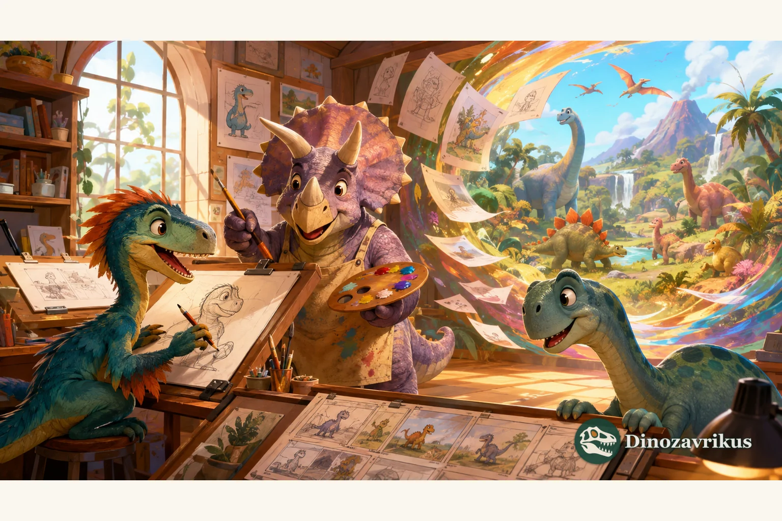 Illustrated cover for the dinosaur cartoons: 20 animated films and series collection