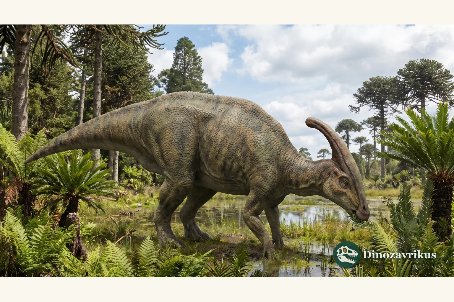 Illustrative Parasaurolophus with its long hollow cranial crest