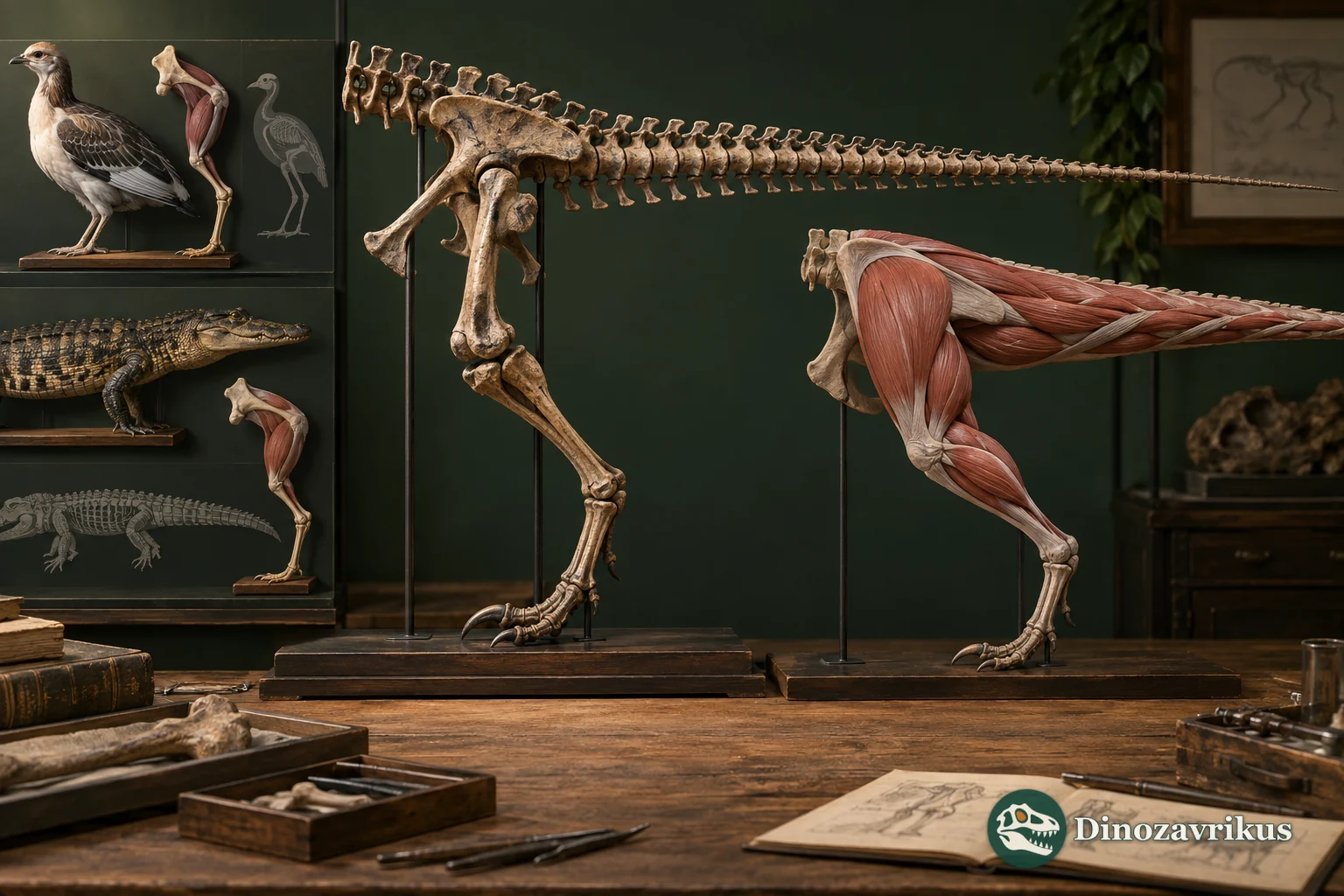 A theropod skeleton and muscle model compared with bird and crocodilian limbs