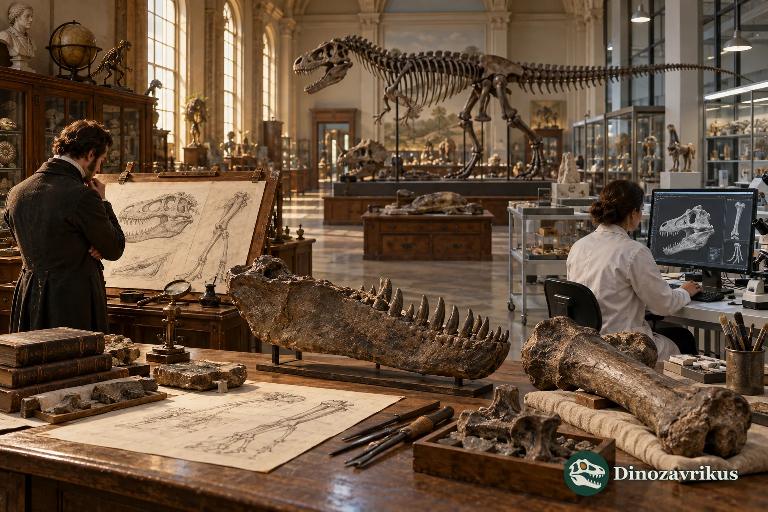 A visual history of dinosaur study from nineteenth-century fossil drawings to a modern digital laboratory