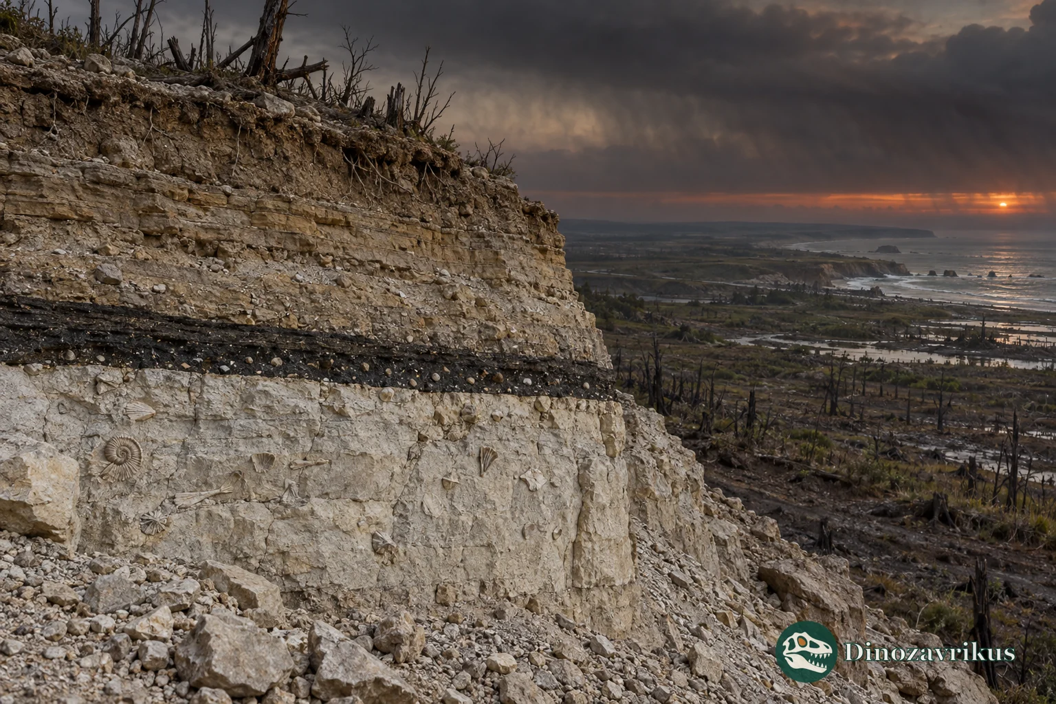 Illustration of the Cretaceous–Paleogene boundary and its changing landscape