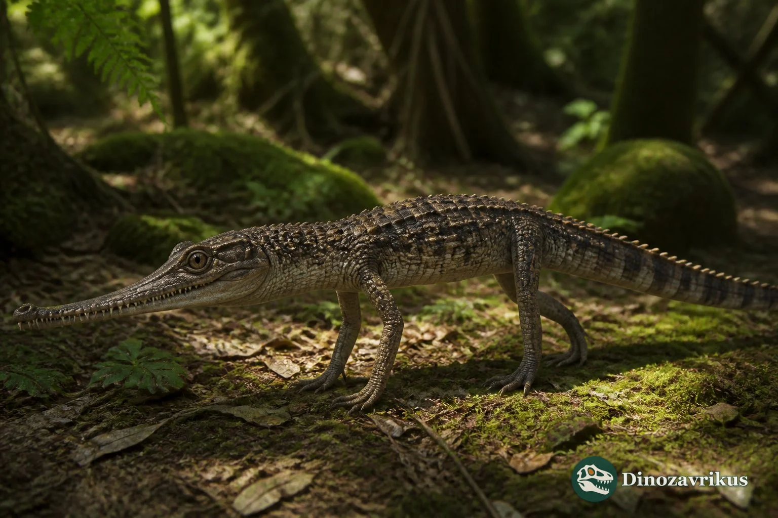 Doratodon reconstructed with a robust skull and serrated teeth in a Late Cretaceous European island setting