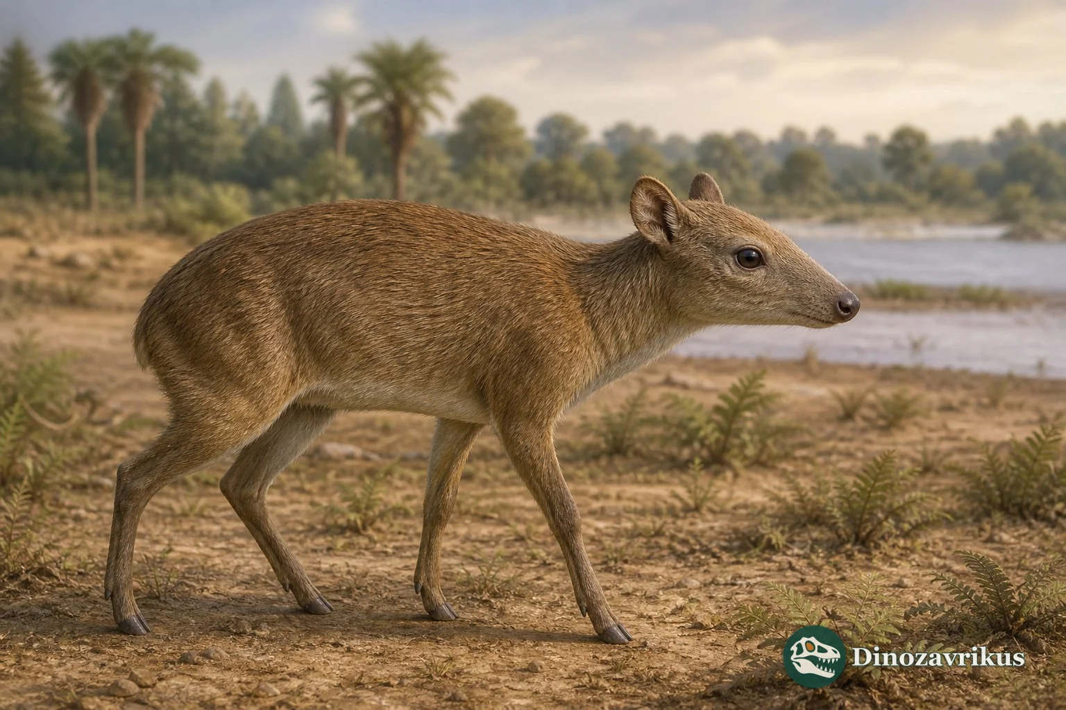 Reconstruction of the small hornless ruminant Dorcatherium in a Miocene woodland