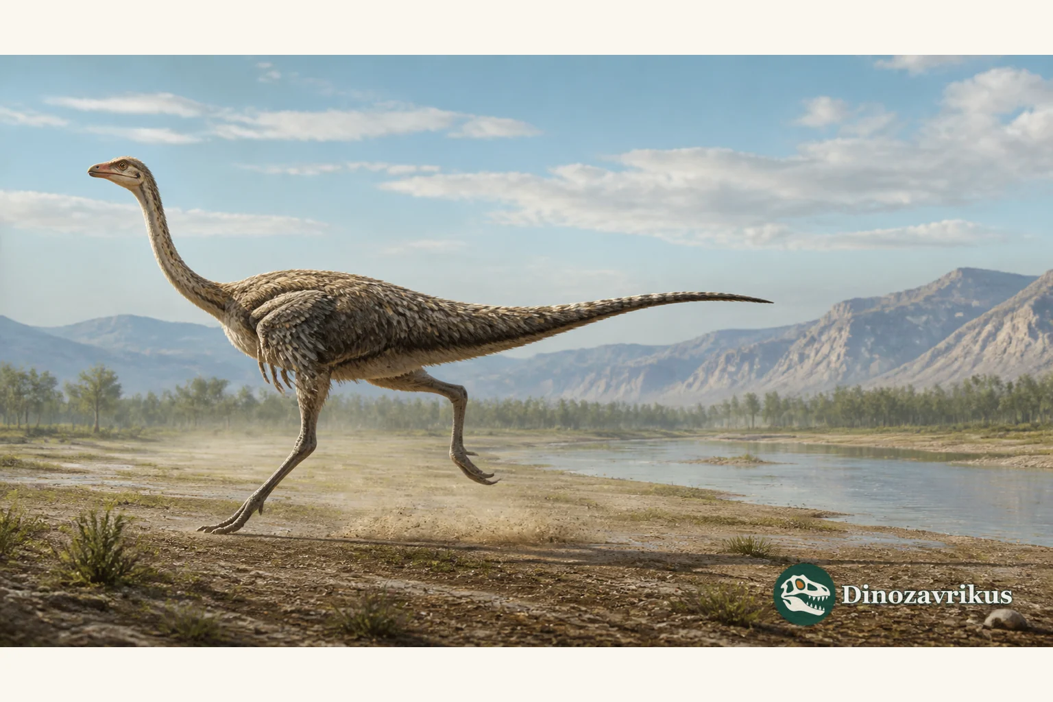 Illustrative reconstruction of Dromiceiomimus in a Cretaceous floodplain