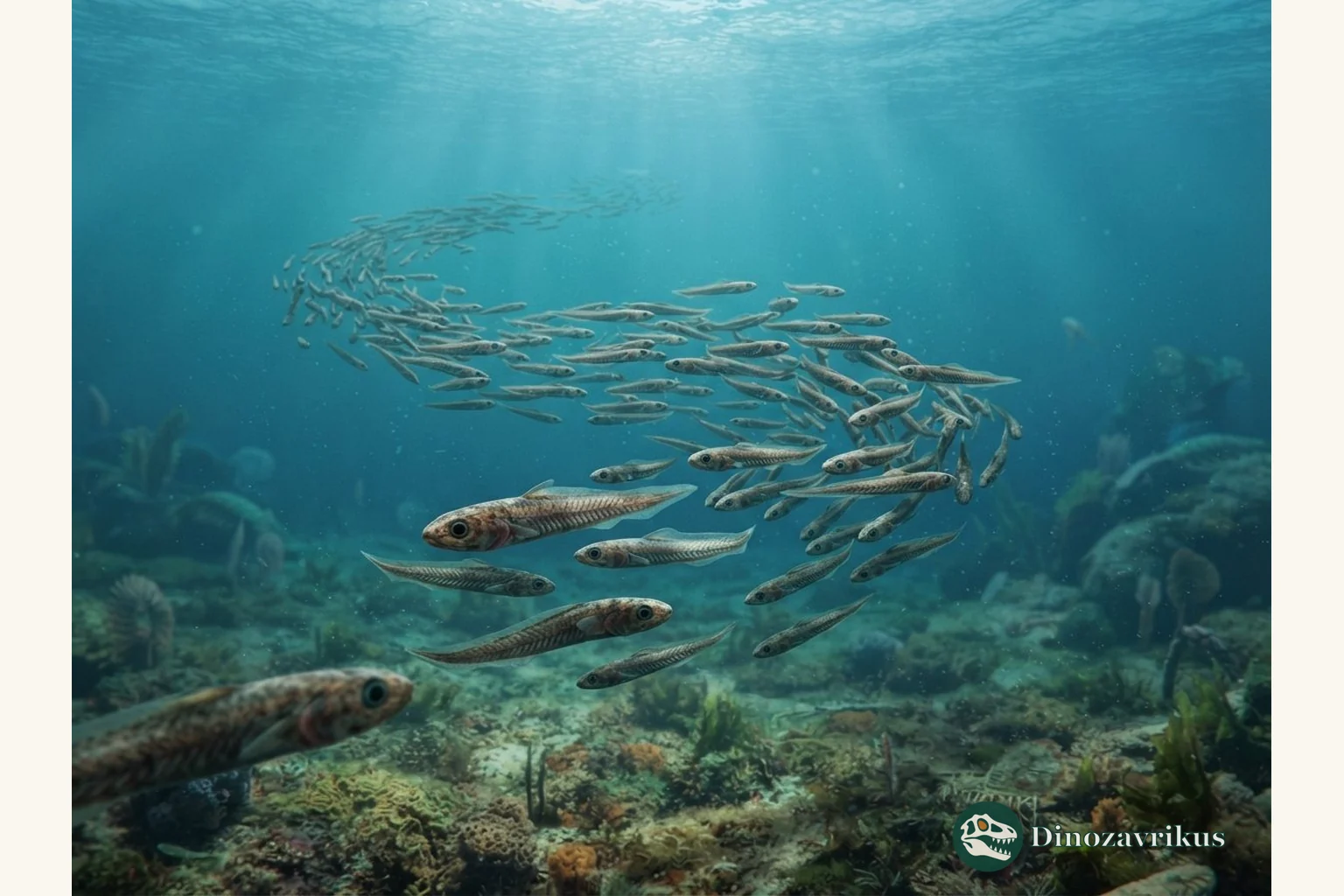 A small jawless Cambrian vertebrate swimming above the seafloor in an ancient Chinese sea