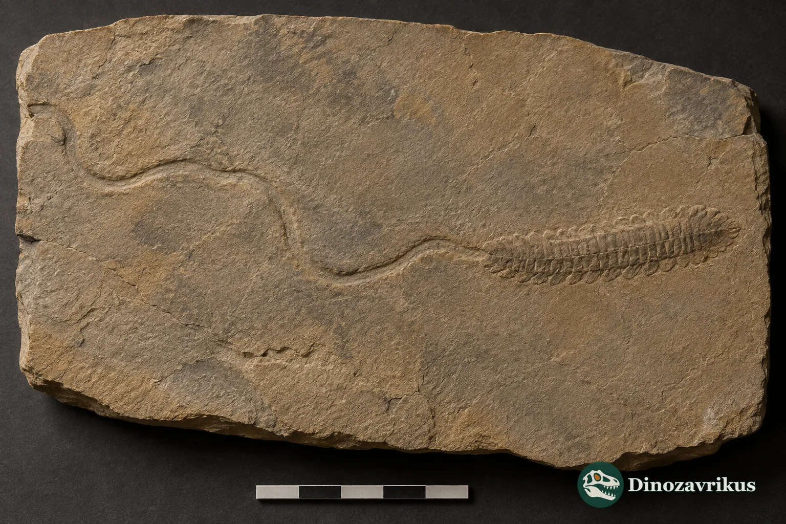 Slab preserving segmented Yilingia beside its movement trail