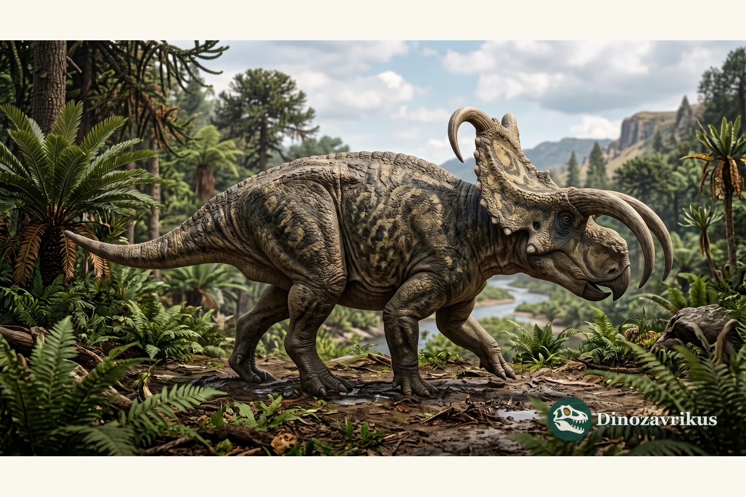 Einiosaurus reconstructed with its forward-curving nasal horn
