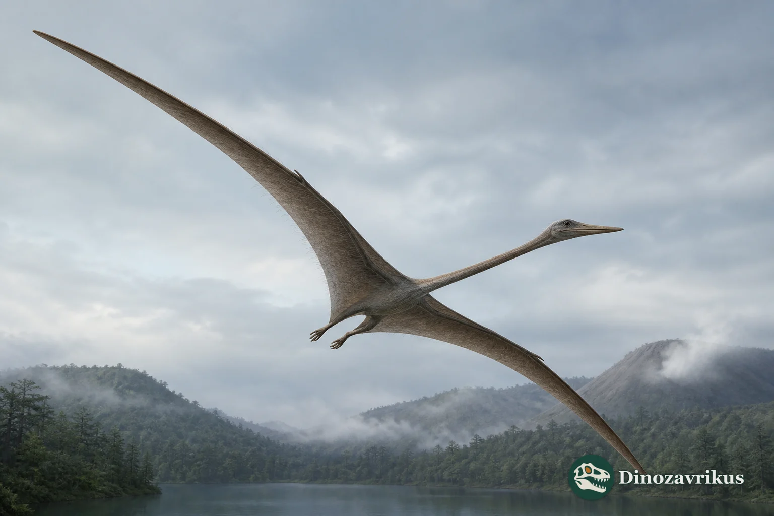 Elanodactylus reconstructed gliding above an Early Cretaceous lake