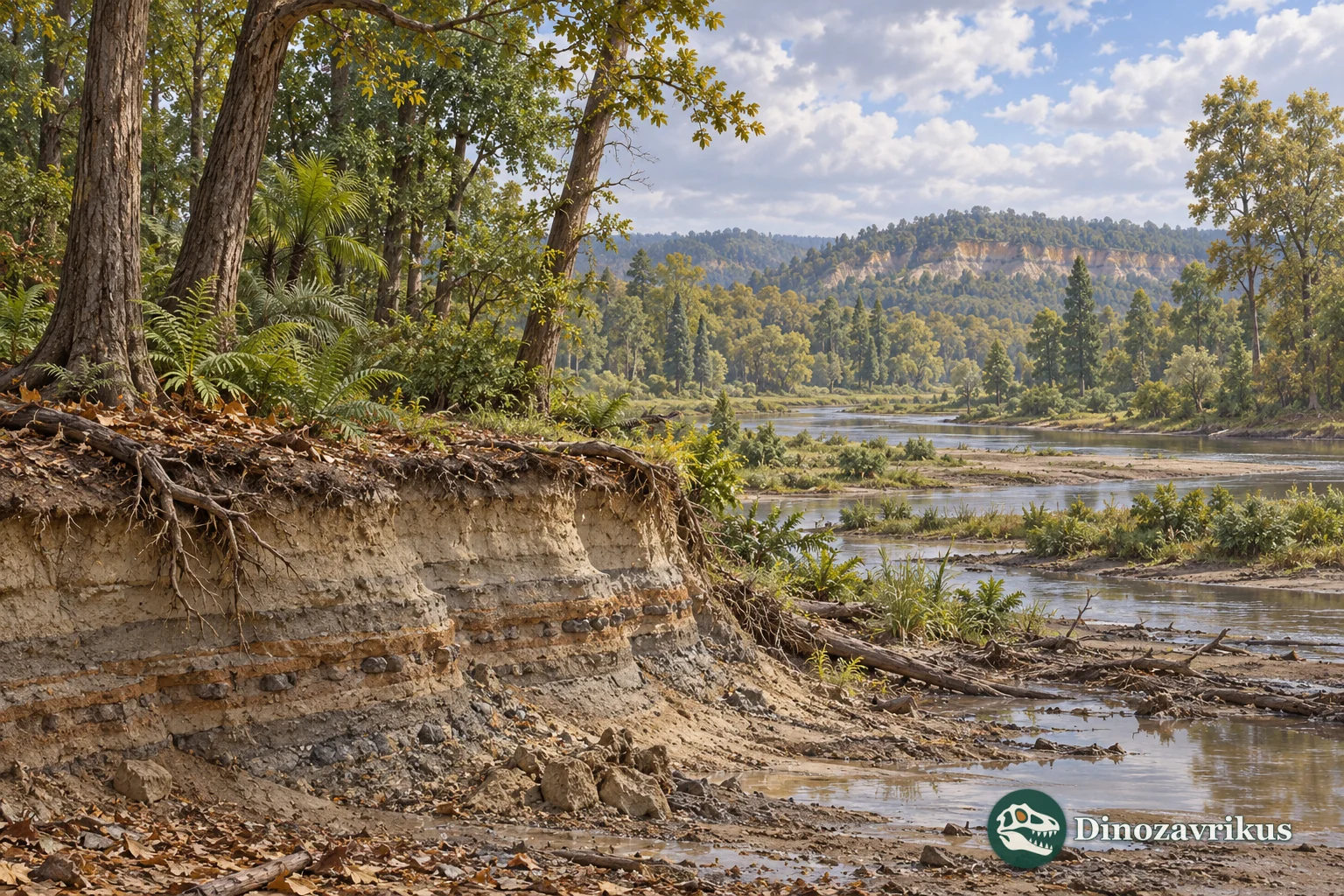 Generalized reconstruction of a Paleocene river-margin woodland in North America