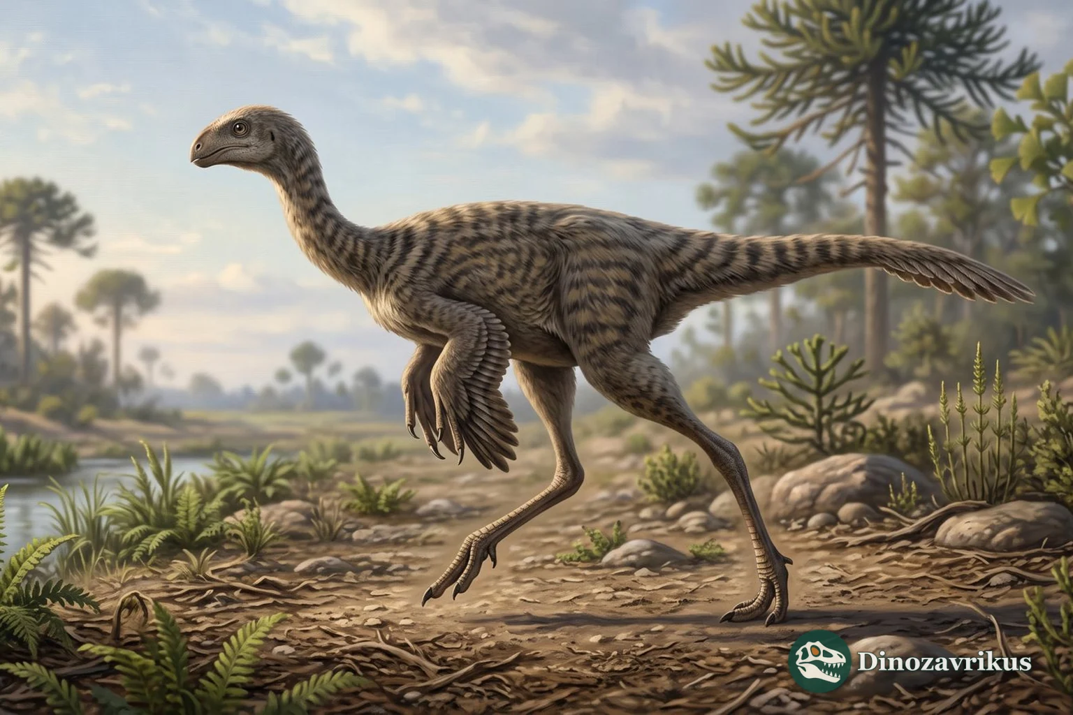 Feathered reconstruction of Elmisaurus in the Nemegt environment