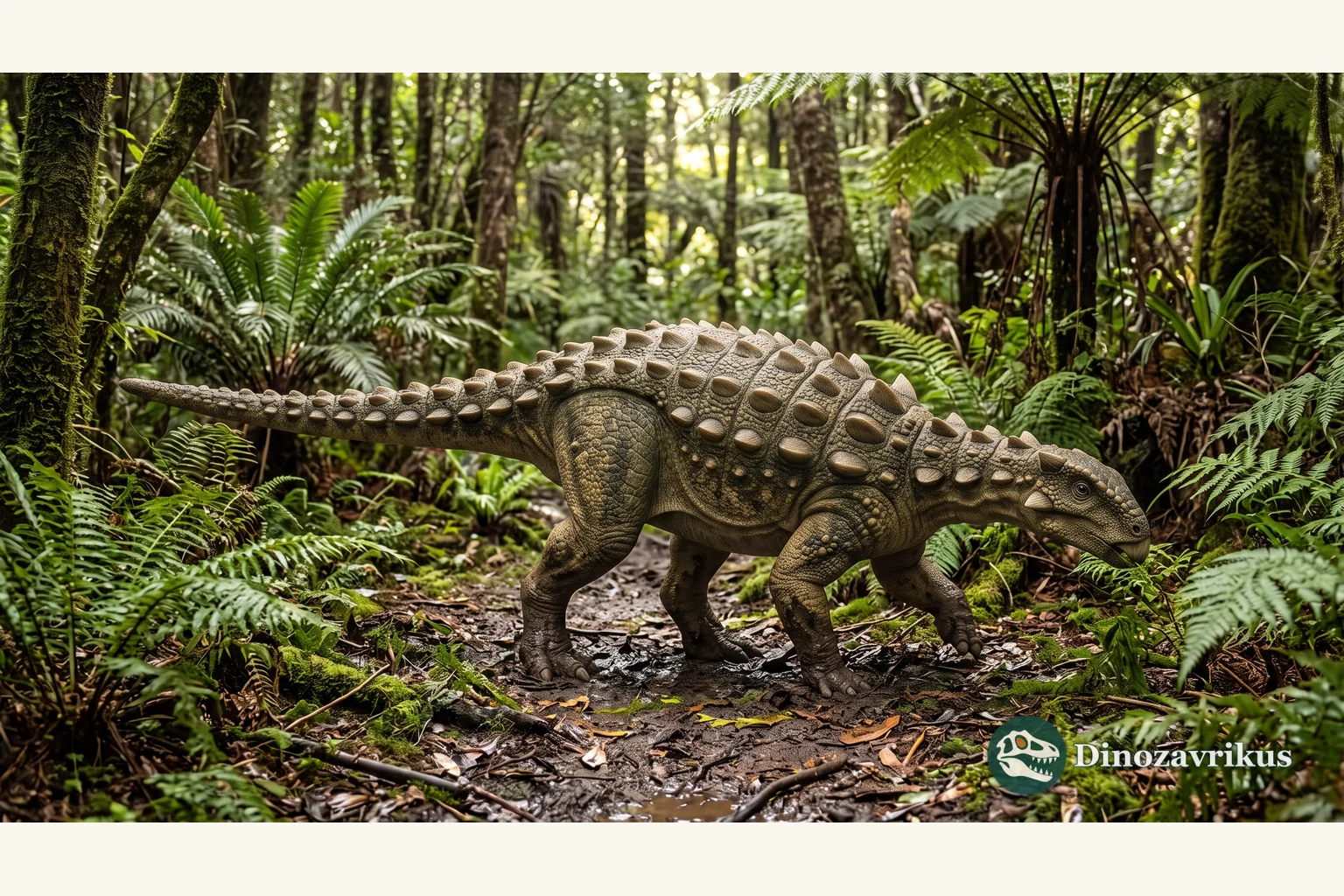 Reconstruction of Emausaurus walking through an Early Jurassic forest