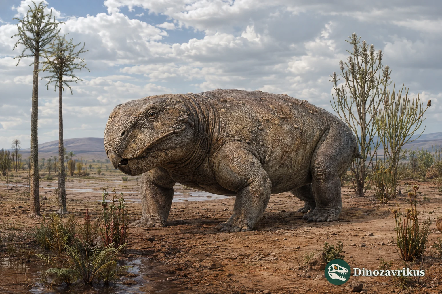 Embrithosaurus schwarzi moving across a Middle Permian floodplain in the Karoo Basin