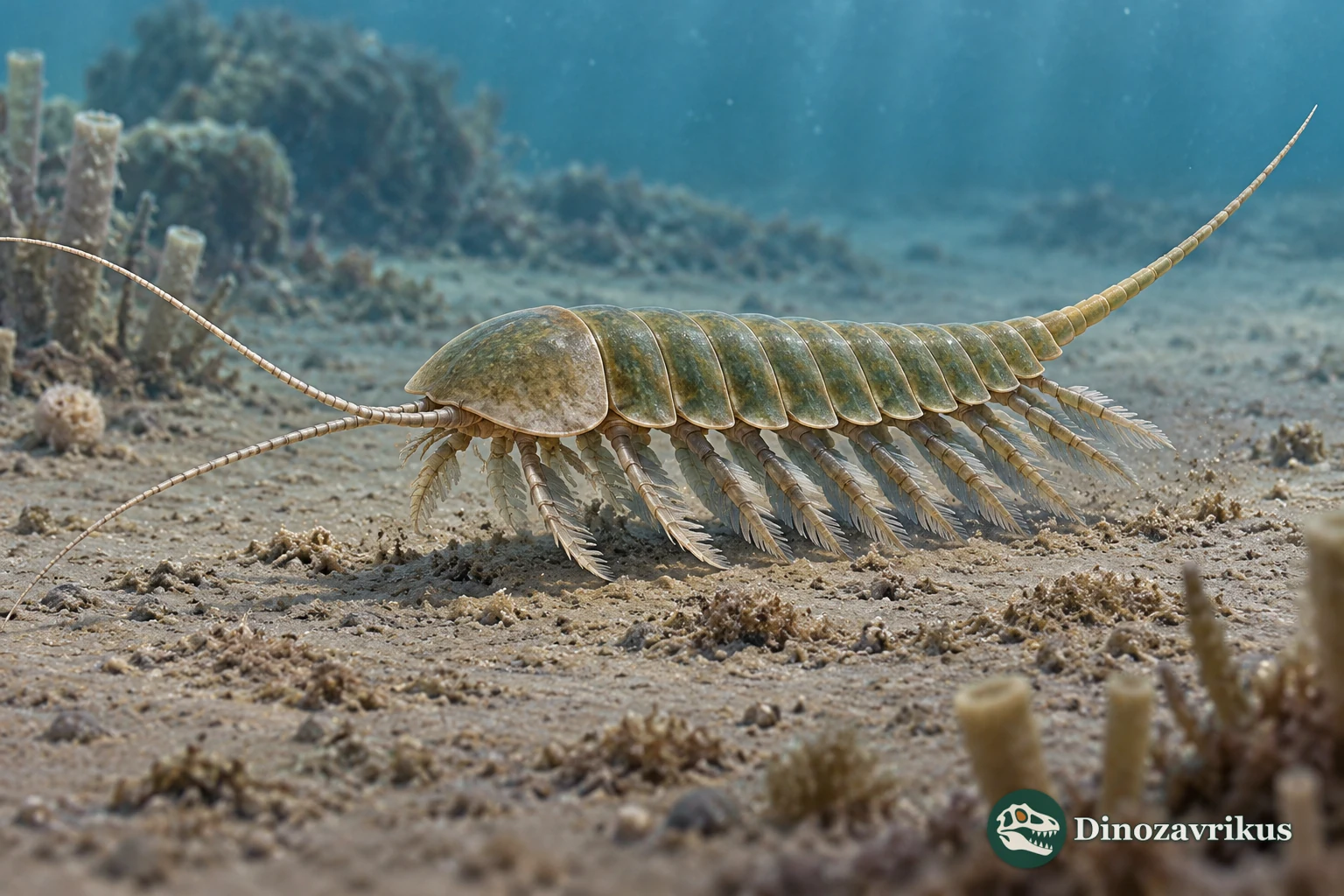 Scientific reconstruction of Emeraldella brocki with antennae and segmented telson