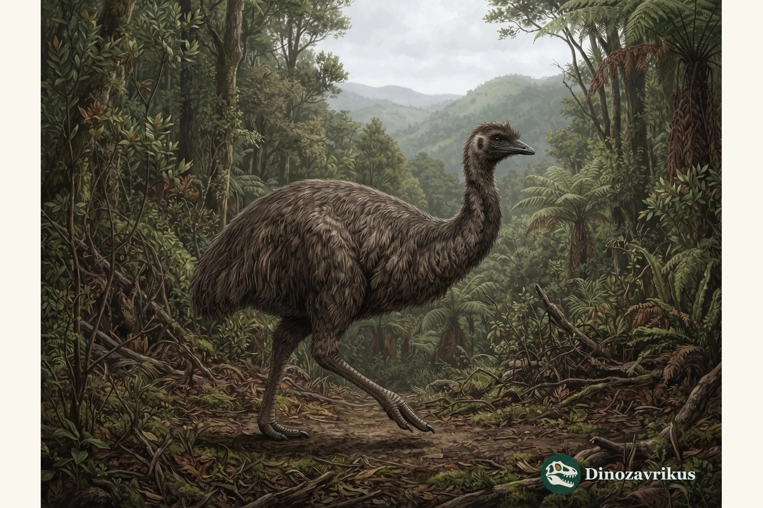 Emeus crassus reconstructed in a South Island forest-edge habitat