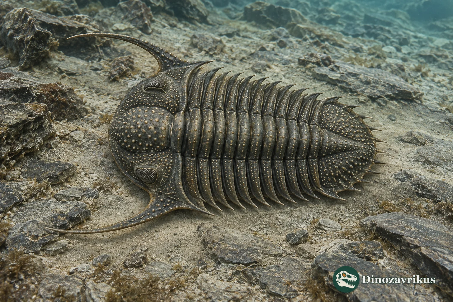Silurian Encrinurus trilobite with a tubercled head shield and segmented thorax