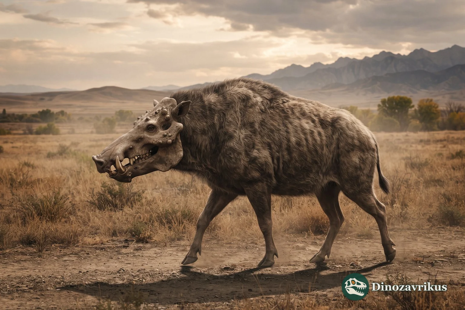 Reconstruction of Entelodon walking across an Oligocene plain