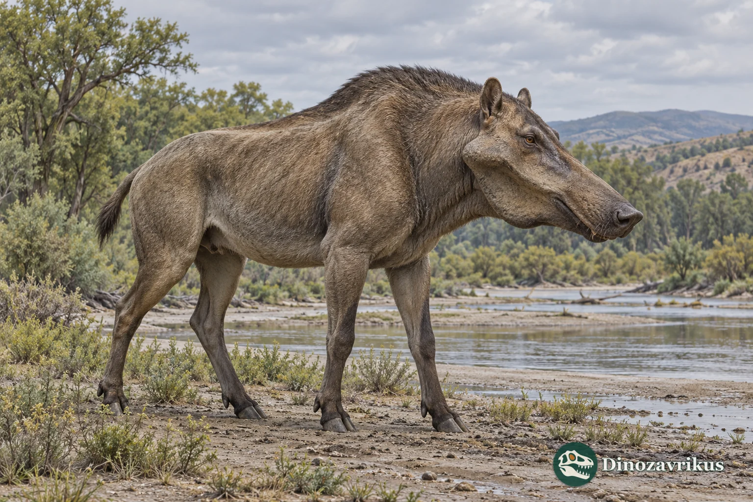 An entelodont in a reconstructed Oligocene Eurasian woodland