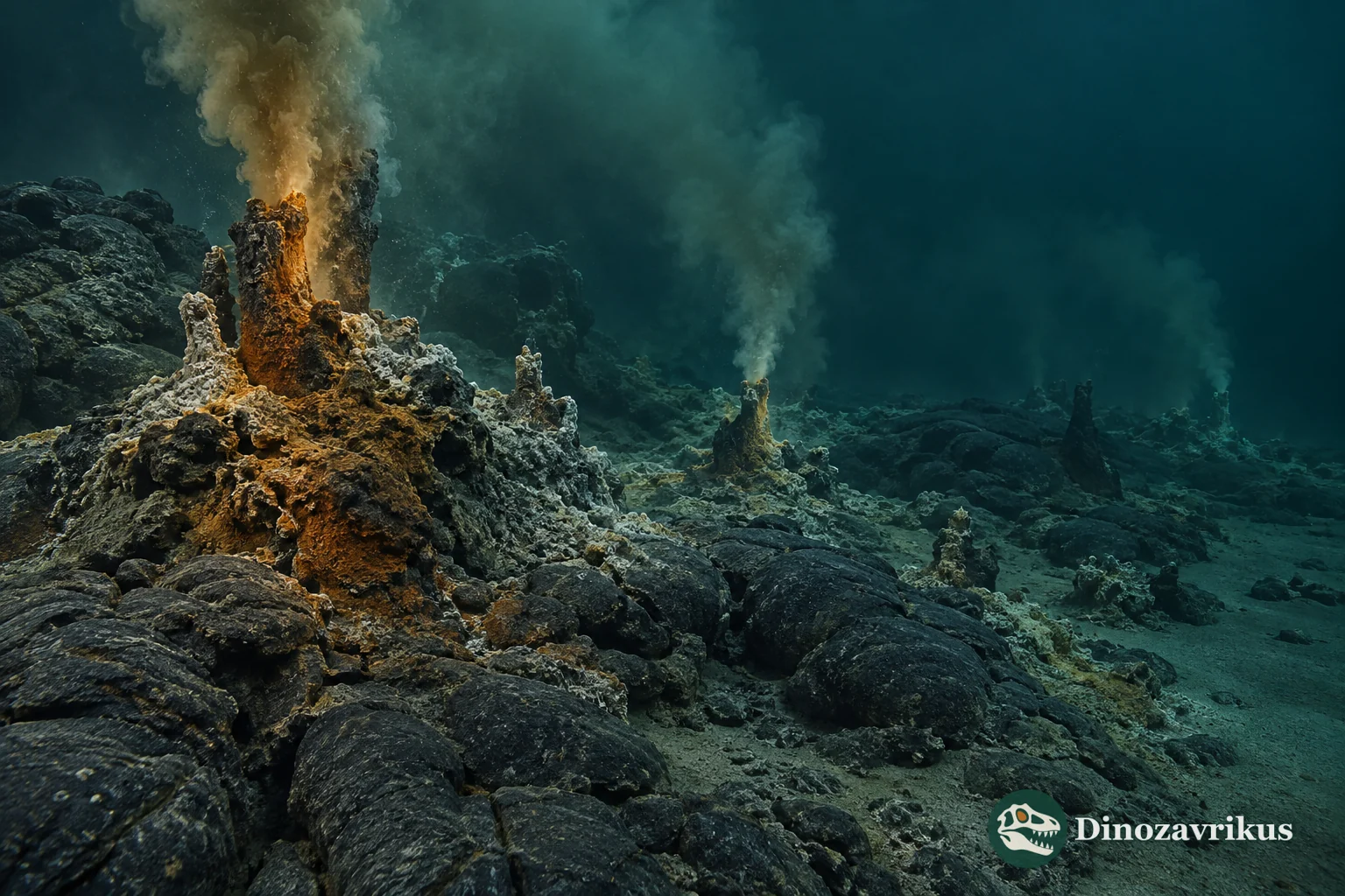Hydrothermal vents on an ancient seafloor without visible organisms