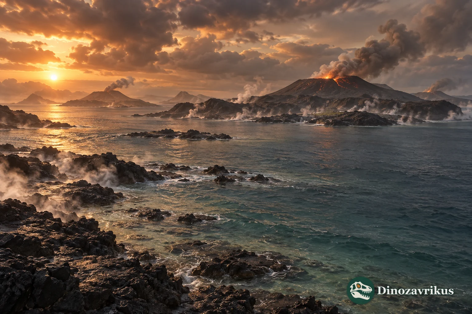 Barren volcanic islands and ocean during the Eoarchean Era
