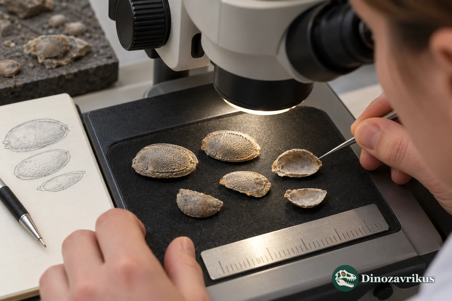 Illustrative examination of ostracod valves under a microscope