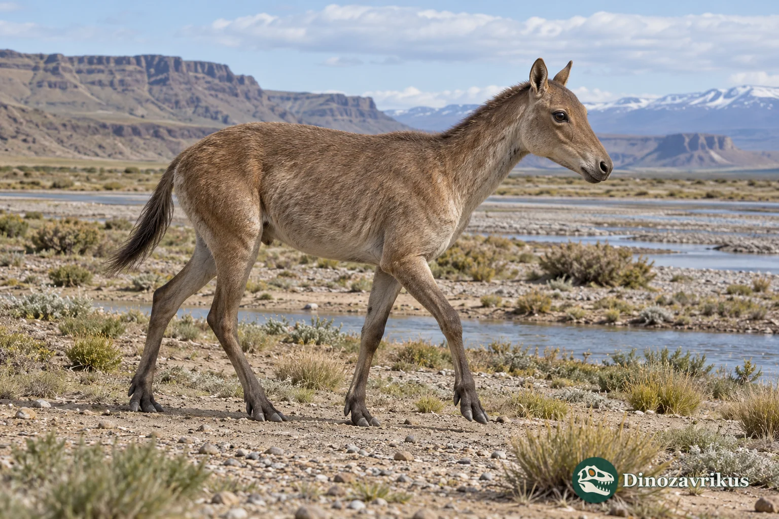 Cautious artistic reconstruction of a South American notohippid on a dry floodplain