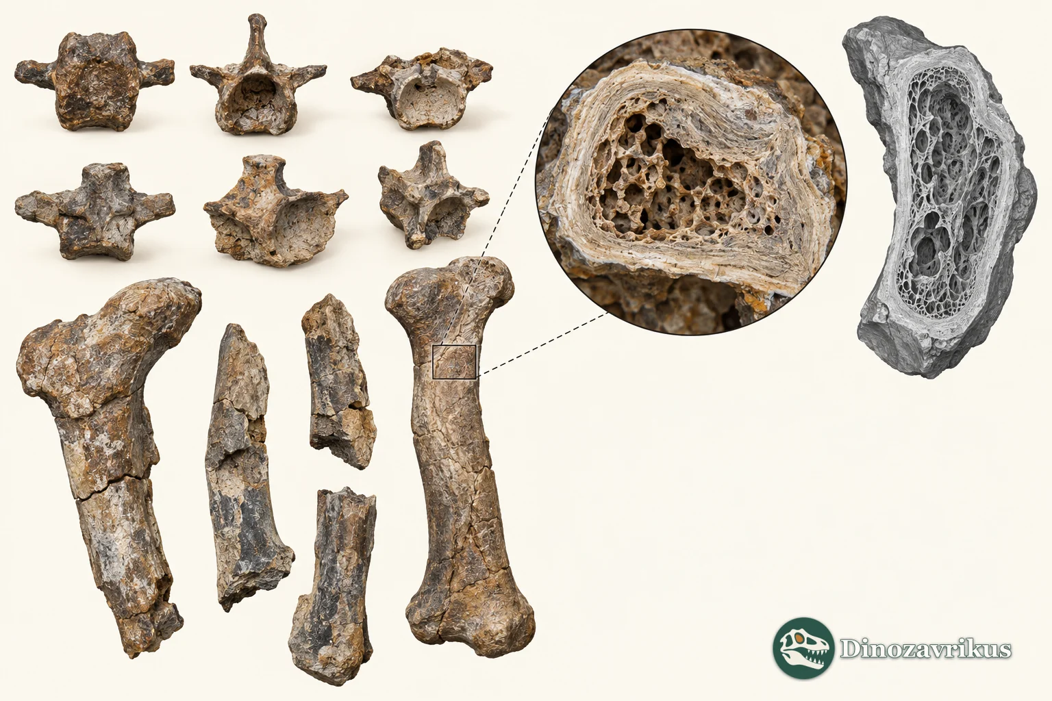 Conceptual Eoscapherpeton vertebrae and femur cross-section study